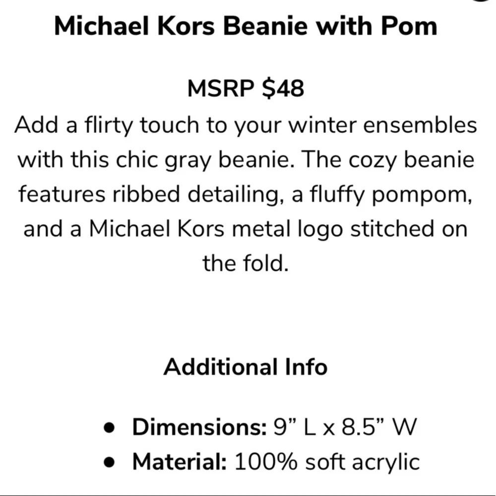 NWT Michael Kors Gray Pom Beanie